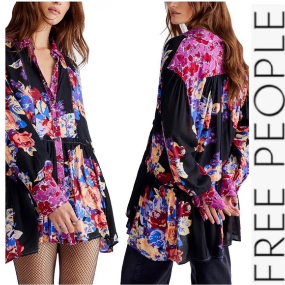 FREE PEOPLE - SIZE XS - BRUNCH A BUNCH FLORAL TUNIC TOP DRESS - VIBRANT - B17 - Picture 6 of 16